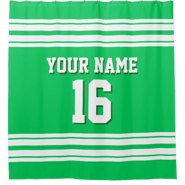 Emerald Green with White Stripes Sports Jersey Shower Curtain (Front)