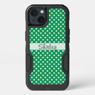 Emerald Green with Yellow Polka Dots by STaylor iPhone 13 Case
