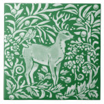 Emerald Green Woodland Deer Birds Intricate Floral Ceramic Tile