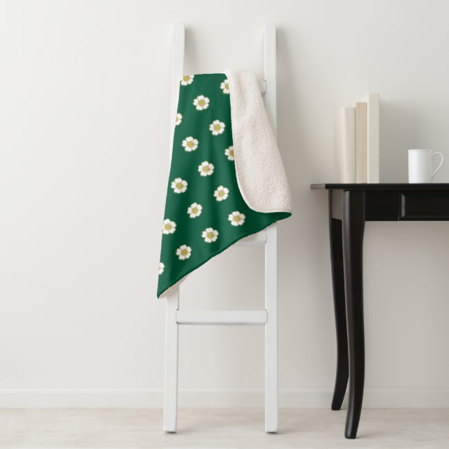 emerald green yellow and white Buttercup Flowers Sherpa Blanket (In Situ)