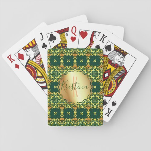 Emerald Green Yellow  Orange Vintage Personalized Playing Cards