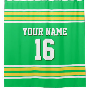 Emerald Green Yellow White Stripes Sports Jersey Shower Curtain