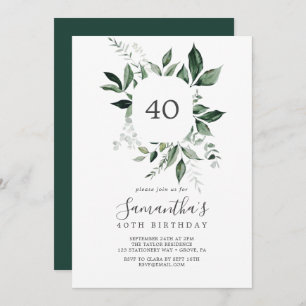 Emerald Greenery 40th Birthday Invitation