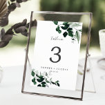 Emerald Greenery 5x7" Table Number<br><div class="desc">This emerald greenery 5x7" table number is perfect for a boho wedding. The elegant yet rustic design features moody dark green watercolor leaves and eucalyptus with a modern bohemian woodland feel. The card prints on the front and back (double-sided). Items are printed exactly as they appear on your screen when...</div>