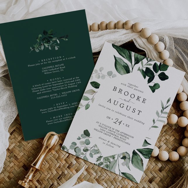 Emerald Greenery All In One Wedding Invitation (Creator Uploaded)