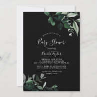 Emerald Greenery | Black Baby Shower Invitation