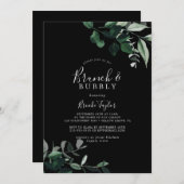 Emerald Greenery | Black Brunch and Bubbly Invitation (Front/Back)
