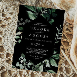 Emerald Greenery Black Casual Wedding Invitation