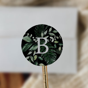 Emerald Greenery Black Monogram Envelope Seals
