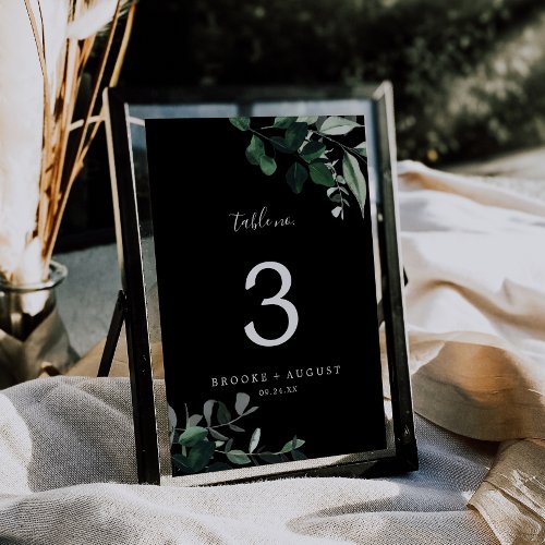 Emerald Greenery  Black Table Number