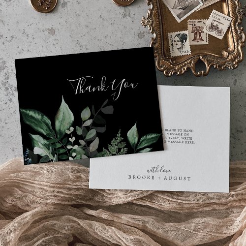 Emerald Greenery  Black Thank You Card