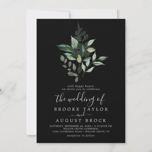 Emerald Greenery | Black The Wedding Of Invitation (Front)