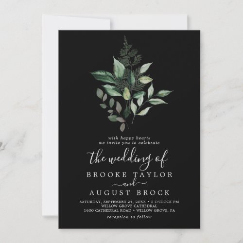 Emerald Greenery  Black The Wedding Of Invitation