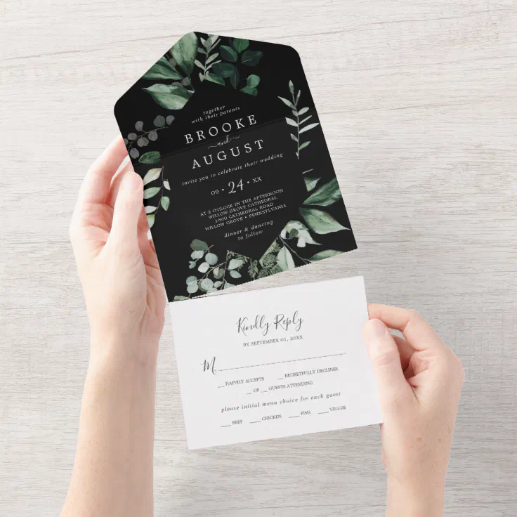 Personalised Wedding Invitations Kraft Geo Foliage 
