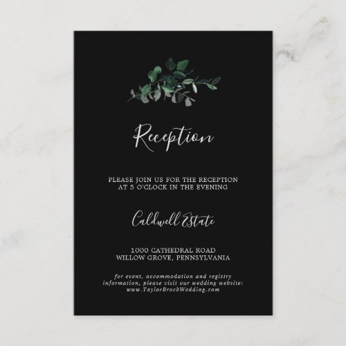 Emerald Greenery  Black Wedding Reception Enclosure Card