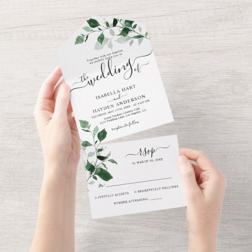 Emerald Greenery Botanical Wedding Details RSVP All In One Invitation