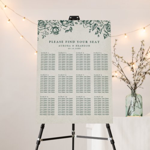 Emerald Greenery Botanical Wedding Seating Chart  Foam Board