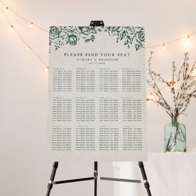 Emerald Greenery Botanical Wedding Seating Chart  Foam Board (In Situ (Stand))