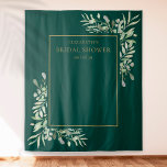 Emerald Greenery Bridal Shower Photo Backdrop<br><div class="desc">Featuring delicate watercolor greenery leaves on an emerald green background,  this chic bridal shower photo booth backdrop can be personalized with the bride's name and special date. Designed by Thisisnotme©</div>