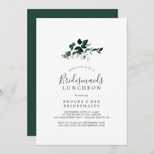 Emerald Greenery Bridesmaids Luncheon Invitation