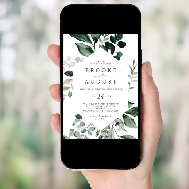 Emerald Greenery Casual Wedding Invitation (Front Digital)