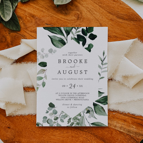 Emerald Greenery Casual Wedding Invitation