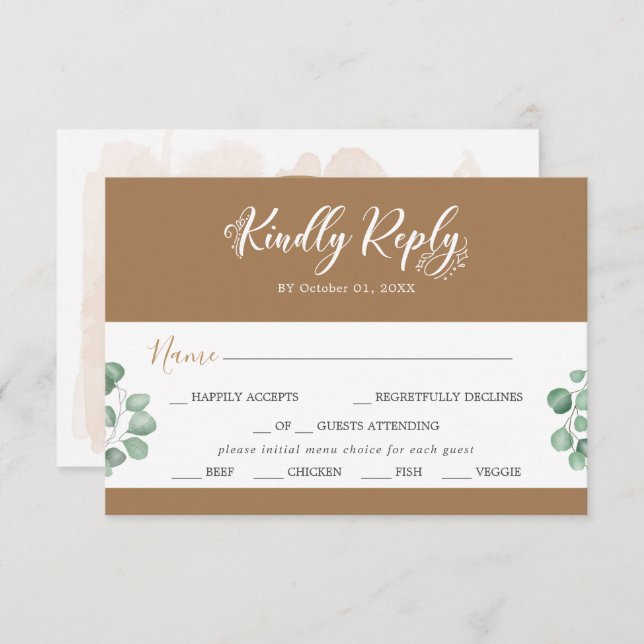 Emerald Greenery Coordinate Menu Choice RSVP Card (Front/Back)