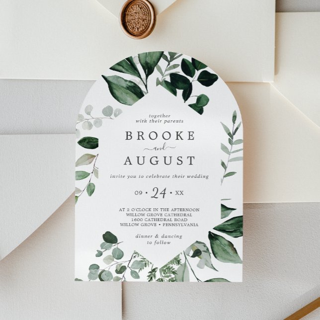Emerald Greenery Elegant Boho Casual Arch Wedding Invitation (Emerald Greenery Elegant Boho Casual Arch Wedding Invitation)