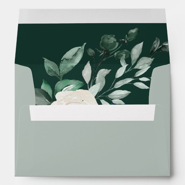 Emerald Greenery Elegant Wedding Envelope (Back (Bottom))