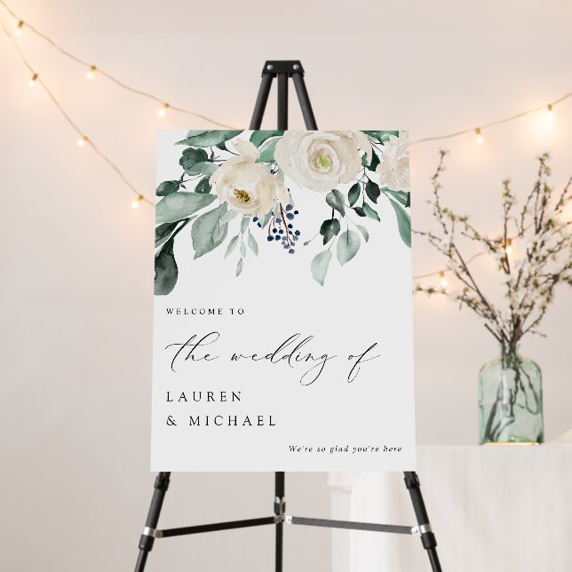 Emerald Greenery Elegant Wedding Welcome Sign (In Situ (Stand))
