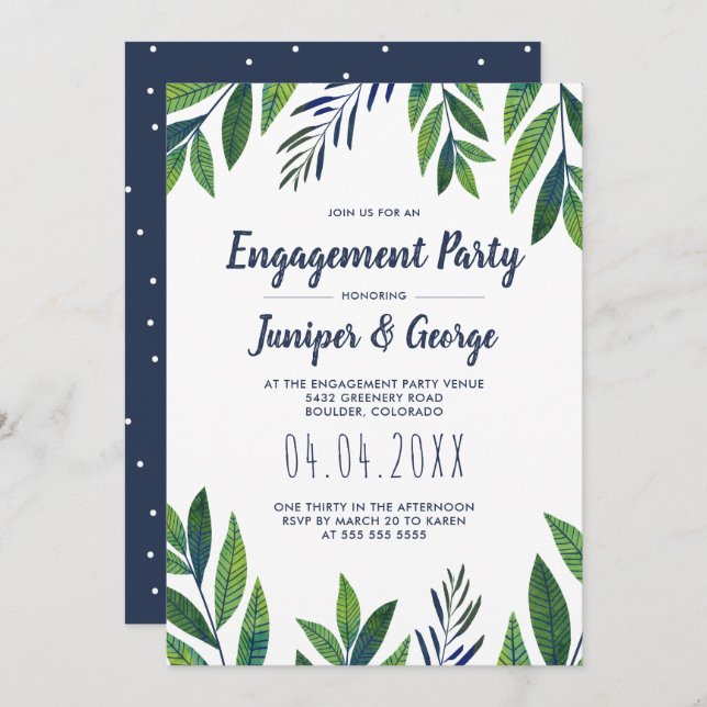 Emerald Greenery Engagement Party Invitation (Front/Back)