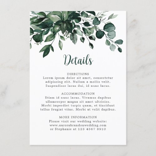 Emerald Greenery Eucalyptus Botanical Wedding Enclosure Card