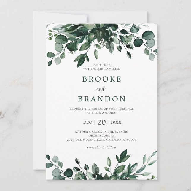 Emerald Greenery Eucalyptus Botanical Wedding Invi Invitation (Front)