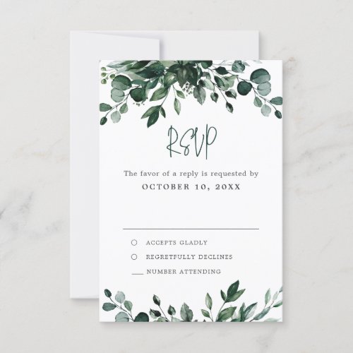 Emerald Greenery Eucalyptus Botanical Wedding RSVP Card