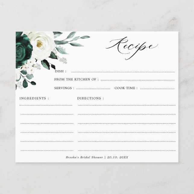 Emerald Greenery Eucalyptus  Bridal Shower Recipe (Front)