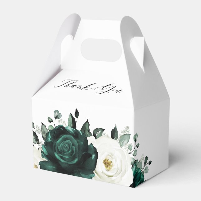 Emerald Greenery Eucalyptus White Bridal Shower Favor Boxes (Front Side)