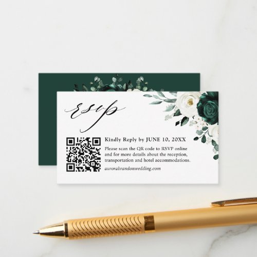 Emerald Greenery Eucalyptus White Floral QR code   Enclosure Card