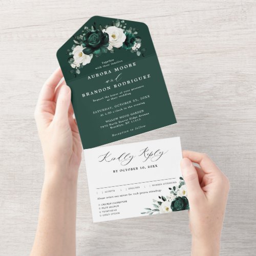 Emerald Greenery Eucalyptus White Floral Wedding A All In One Invitation