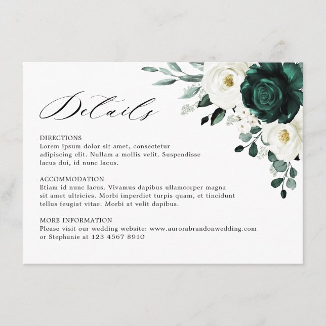 Emerald Greenery Eucalyptus White Floral Wedding   Enclosure Card (Front)