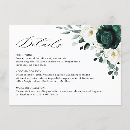 Emerald Greenery Eucalyptus White Floral Wedding   Enclosure Card