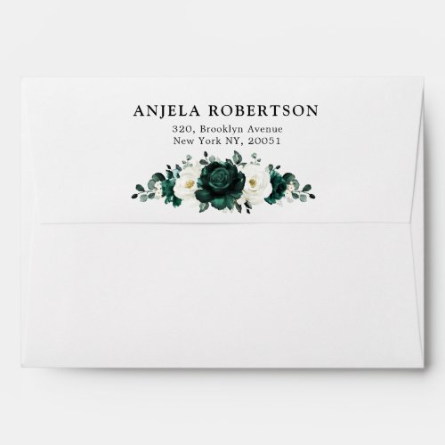 Emerald Greenery Eucalyptus White Floral Wedding Envelope