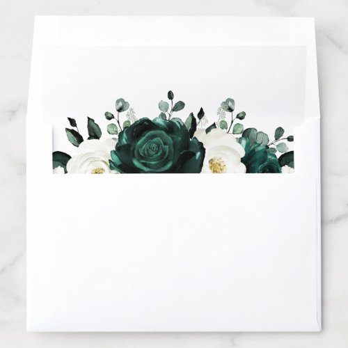 Emerald Greenery Eucalyptus White Floral Wedding Envelope Liner