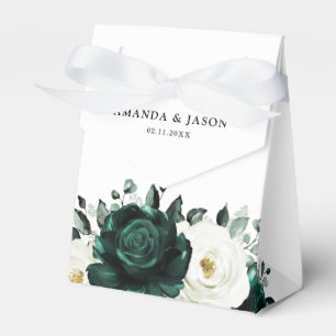 Emerald Greenery Eucalyptus White Floral Wedding Favor Boxes