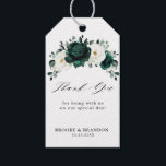 Emerald Greenery Eucalyptus White Floral Wedding Gift Tags<br><div class="desc">Elegant Emerald green greenery & ivory white floral botanical wedding thank you gift tag featuring white roses and elegant green watercolor eucalyptus leaves . Please contact me for any help in customization or if you need any other product with this design.</div>