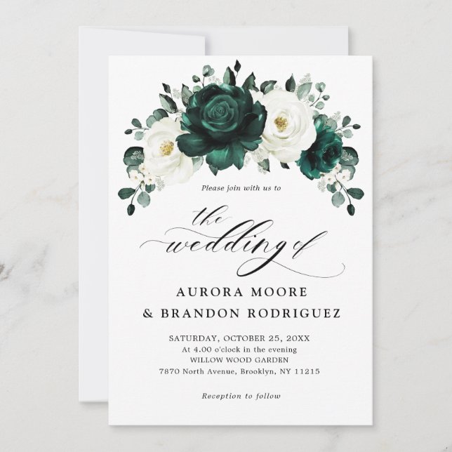 Emerald Greenery Eucalyptus White Floral Wedding Invitation (Front)