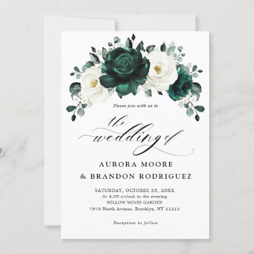 Emerald Greenery Eucalyptus White Floral Wedding Invitation