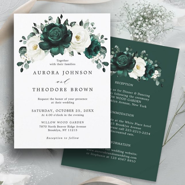 Emerald Greenery Eucalyptus White Floral Wedding Invitation (Creator Uploaded)