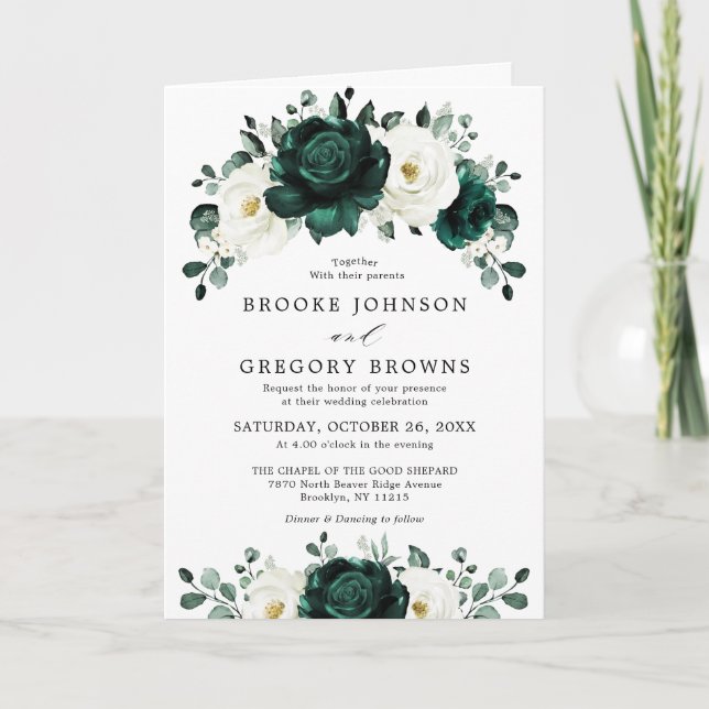 Emerald Greenery Eucalyptus White Floral Wedding Invitation (Front)