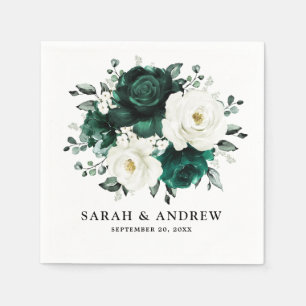 Emerald Greenery Eucalyptus White Floral Wedding Napkins