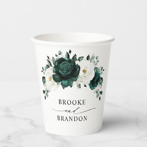 Emerald Greenery Eucalyptus White Floral Wedding Paper Cups
